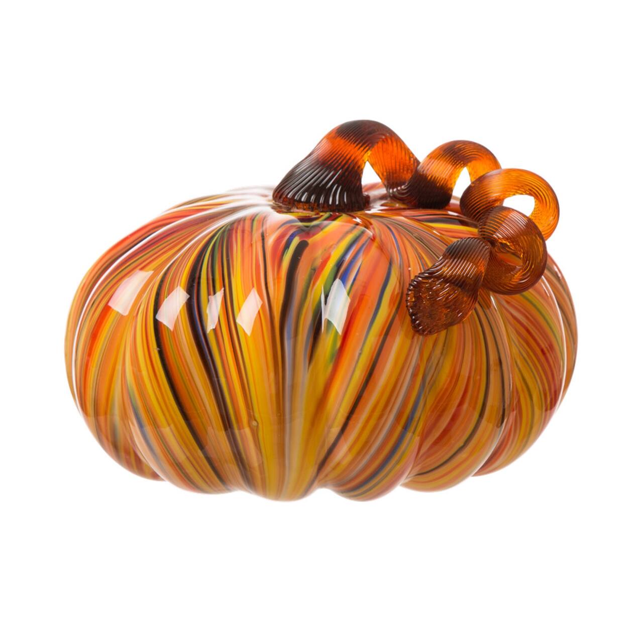 Glitzhome&#xAE; Large Glass Pumpkin, Multicolor Stripes